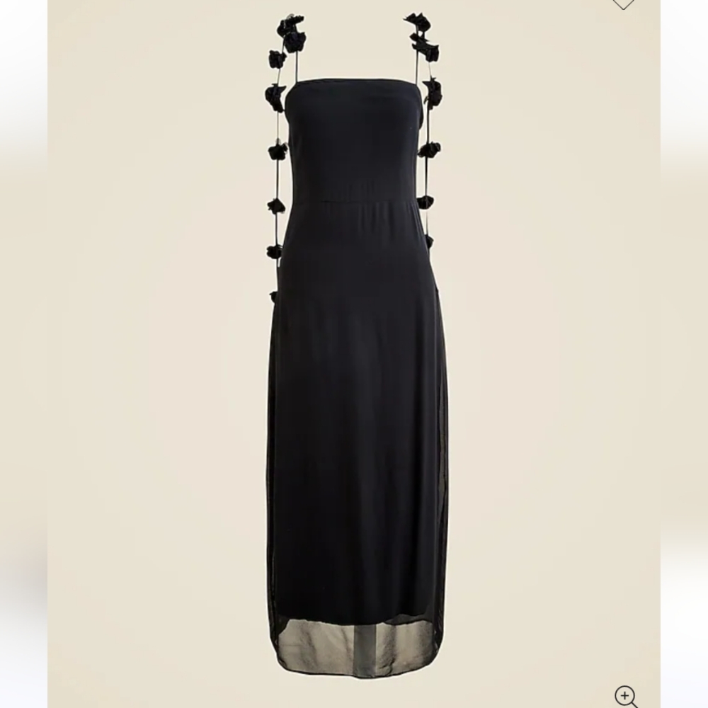 J Crew Collection rosette-strap sheath dress in chiffon Size 4 Black Romantic - Picture 4 of 11